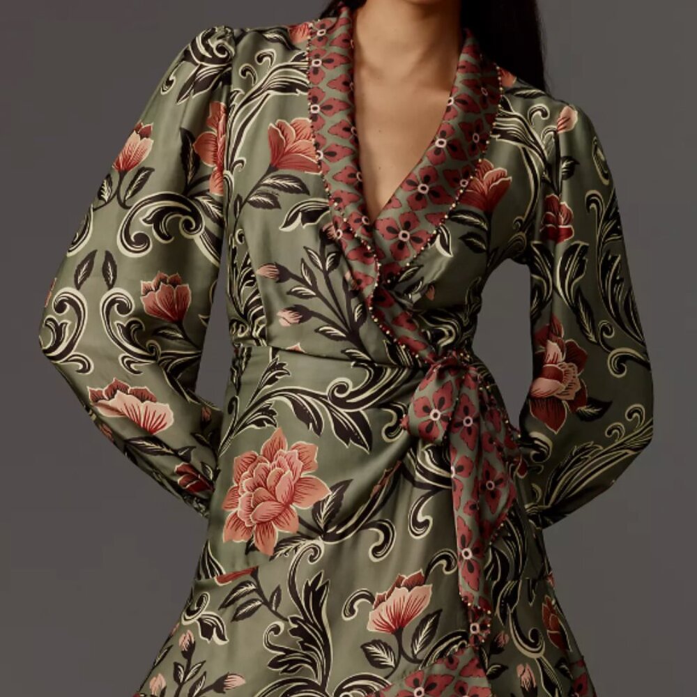 Farm Rio Arabesque Long-Sleeve Wrap Mini Dress NWT Size M